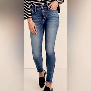 Madewell 10" high-rise skinny straight denim blue button fly frayed hem 27P rare